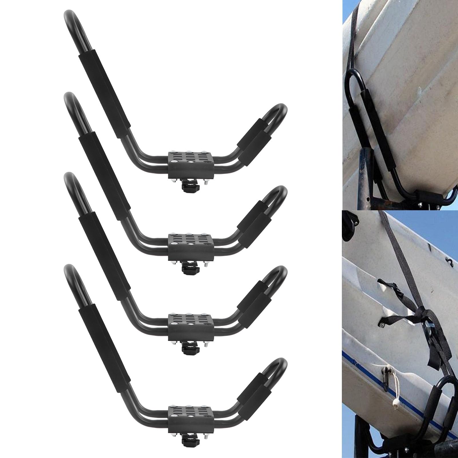 FTVOGUE Kajak-Dachträger für die Dachmontage, J-Bar-Träger aus Legiertem Stahl, 2 Paar, 150 Pfund Kapazität, mit Gummihülsen und Riemen für Kajaks, Kanus, Paddleboards, Surfbretter, SUVs, Autos