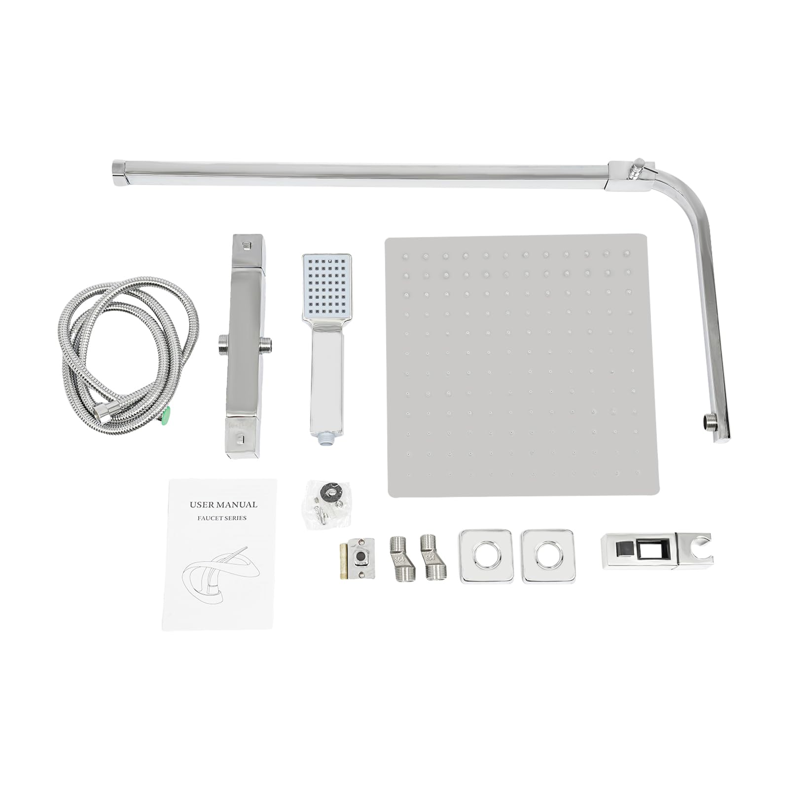 Sistema de ducha de 38 °C, grifo termostático, barra ajustable, 820 – 1220 mm, barra ajustable, ducha, grifo de ducha cuadrado de acero inoxidable