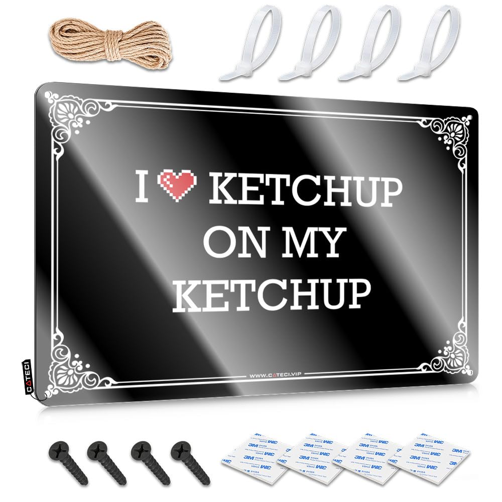 Fzfn Men's Colour Matal Sign Humorous Funny Decor Home Decor - I Love Ketchup On My Ketchup Soft Area Rustic Style Artwork For Entrance(30X40cm)