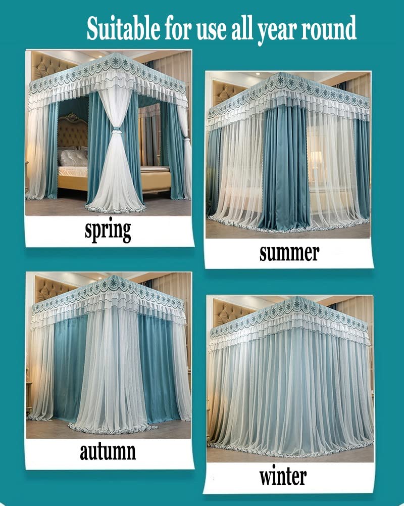 Baldacchino per Letto a 4 Angoli per Letti Queen King, zanzariera per Tende da Letto di Lusso Ricamate in Pizzo con Supporto (Colore : Gray-1, Dimensioni : 150X200cm/59X79in)