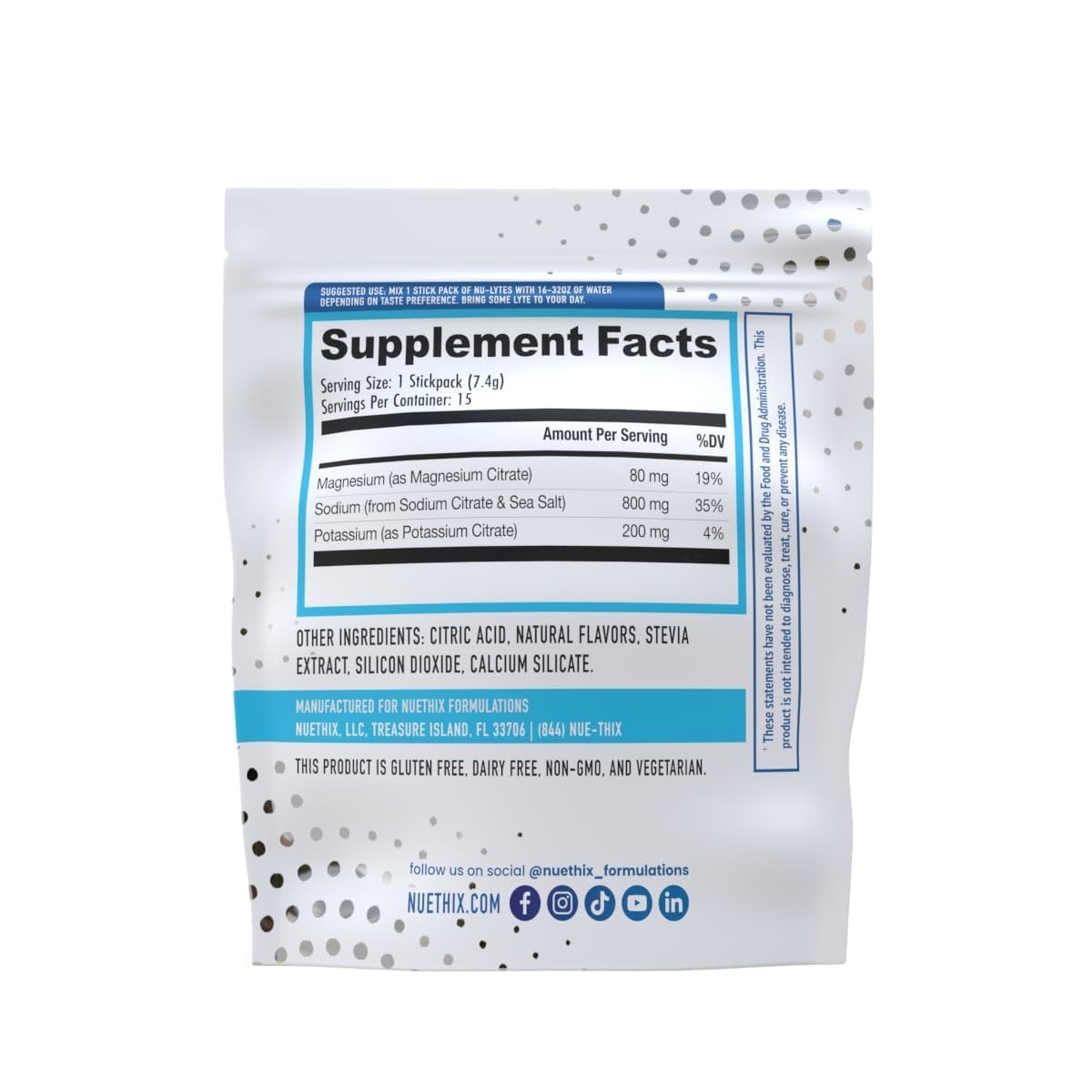 NuEthix Formulations NU-LYTES Electrolytes Hydration Packets, Zero Calories, Zero Sugar, Zero Carbs, Non-GMO, Electrolytes Powder Packets, Glycogen Replenishment, 15 Servings (Lemon Lime)