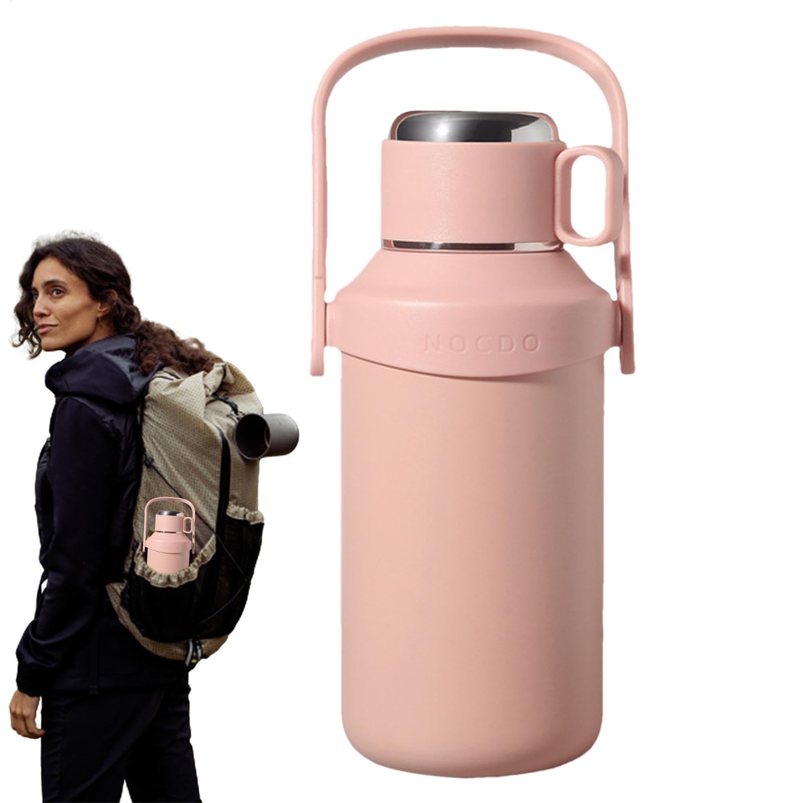 Vasos térmicos, botella de agua térmica, taza reutilizable portátil | Jarra deportiva con aislamiento a prueba de fugas, botella for beber con asa for deportes, gimnasio, viajes(Pink)