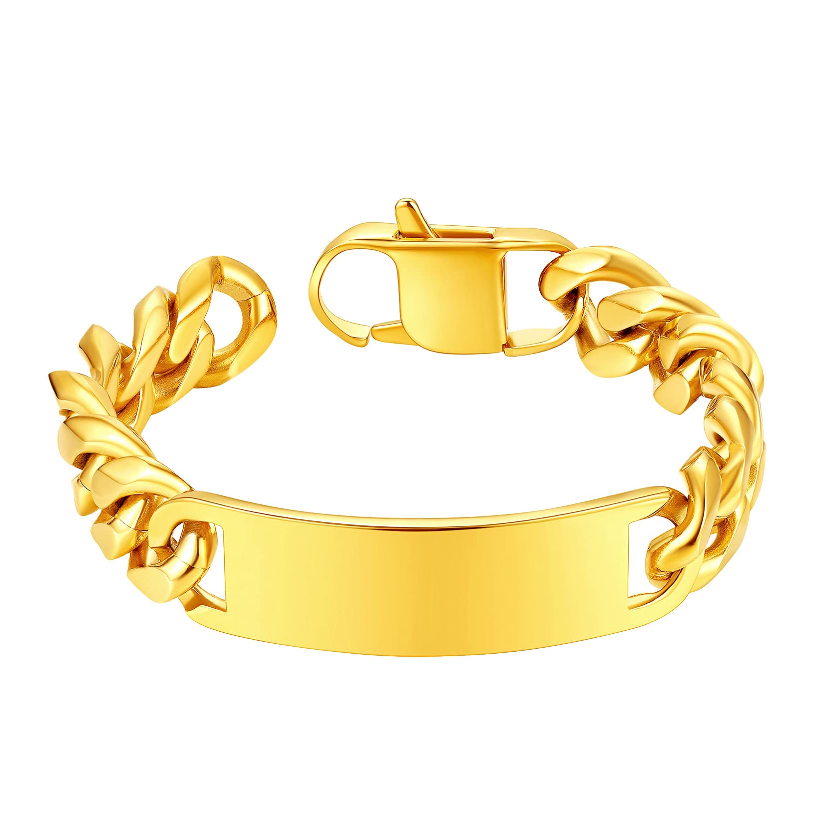 ChainsProMax Personalized Name Men's ID Bracelets, Custom Identification-Bracelet, Stainless Steel/Gold Plated, Send Gift Box