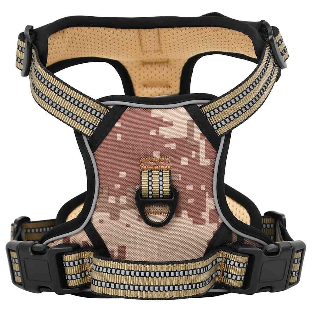 Verstellbares Camouflage Hundegeschirr mit reflektierenden Gurten, 4-Fach einstellbar, Brustgeschirr aus atmungsaktivem Polyester, 2 Leinenringe für sicheres Training