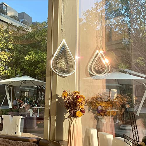 Water Drop Wind Chime Garden Ornament Decor 360 Degrees Spinners Hanging Sign Tree Pendant Suncatcher Metal Art Craft For Home Bedroom Living Room Window Corridor Yard Decoration Outdoor Indoor - Image 4