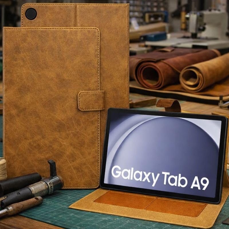 Image of Cover for Samsung Galaxy Tab A9 8.7 Inch, Flip Stand Case, Dark Brown, Leather, Stand Function (Brown)