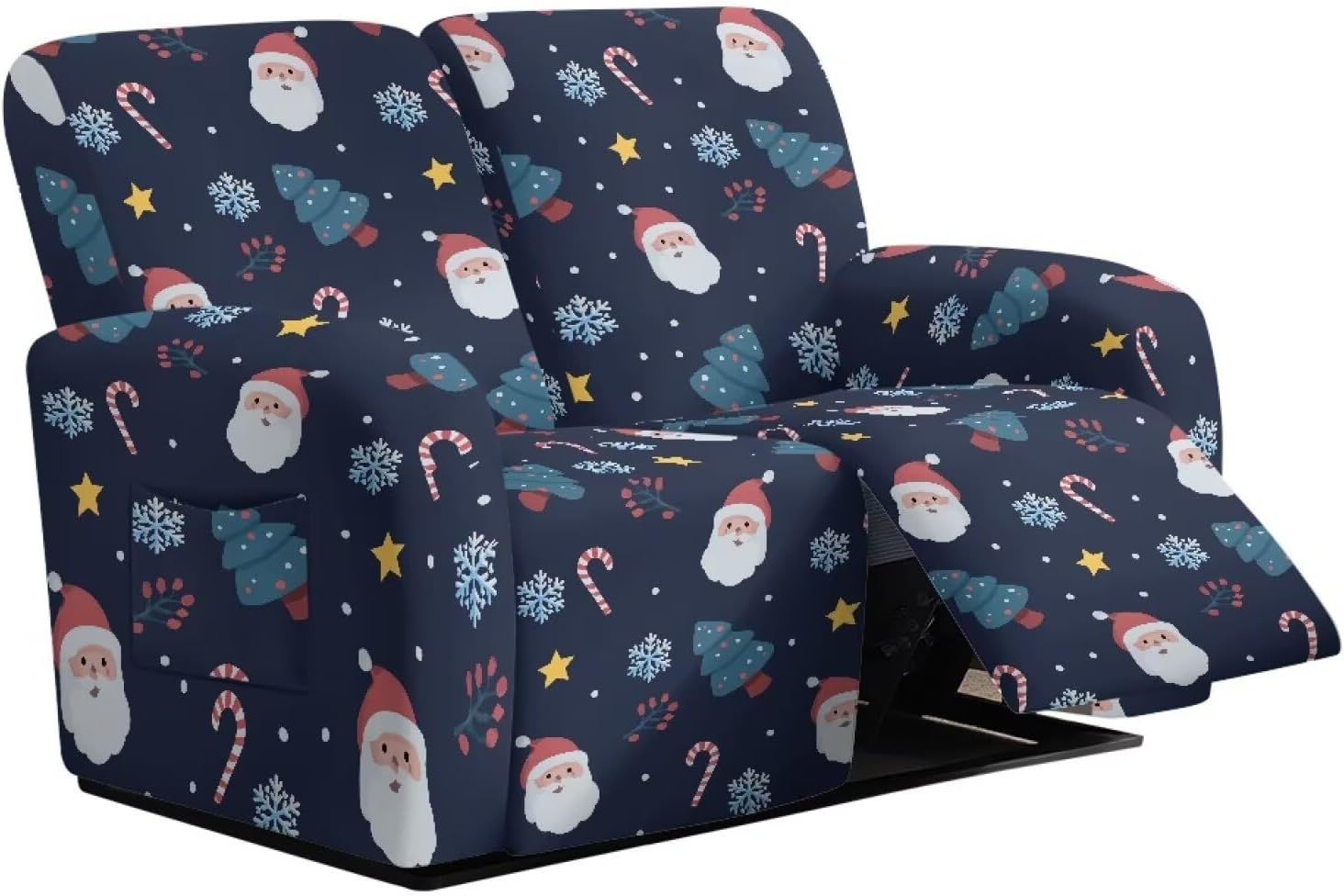 Suobstales Santa Claus Tree Snowflake Candy Print Loveseat Recliner Slipcover Christmas Decor Stretch Recliner Sofa Cover for 2 Seat Reclining Loveseat Couch, Furniture Protector with Elastic Bottom