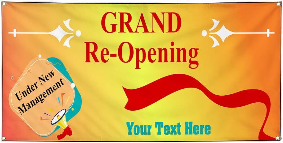 Custom Industrial Vinyl Banner Multiple Sizes Under New Management Grand Re-Opening Personalized Text Business Outdoor Weatherproof Yard Signs Orange 4 Grommets 16x40Inches