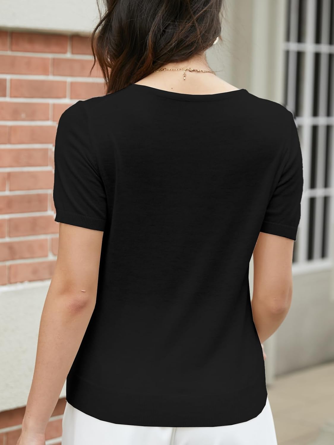 DAIMIDY Women's Cotton V Neck Sweater Short Sleeve Casual Lightweight Soft Knit Pullover Tops - Image 3