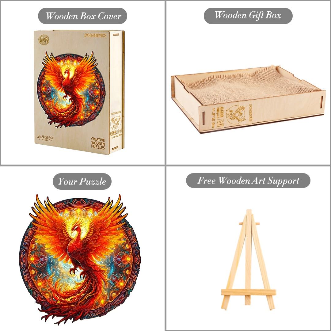 Holzpuzzle Erwachsene 680 Stück, Phönix Holz Puzzle, Holzpuzzle Einzigartige Tierform Puzzleteile, Puzzle aus Tierteilen, Puzzle Holz Erwachsene mit Geschenkbox aus Holz(XL-21.6 * 20in)