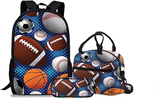 Sport Theme School Backpack Kids Bookbag Set with Lunch Bag & Pencil Case Bookbags Middle Elementary Preschool Kindergarten Supplies