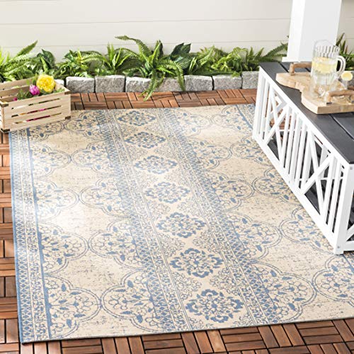 Tapete rectangular 6'7" x 9'2" azul y crema
