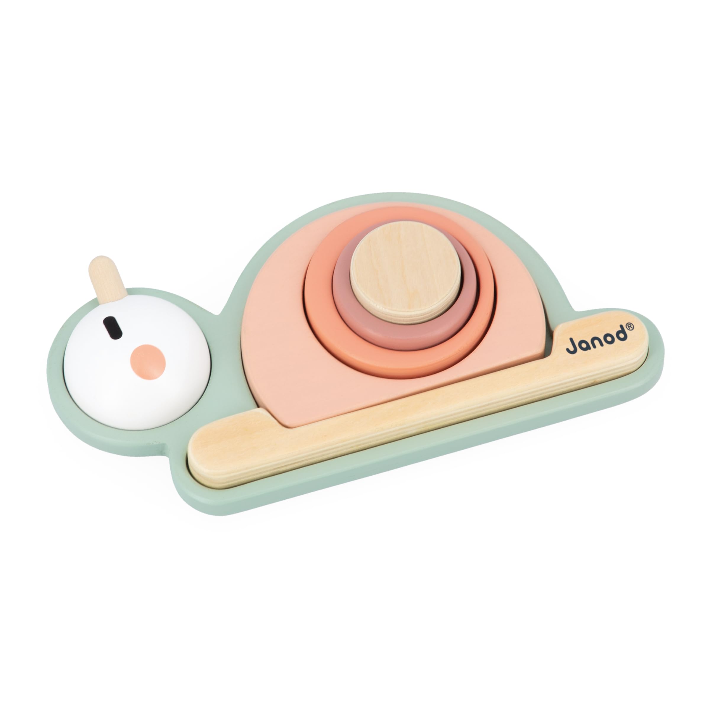 Janod - Caracol Sensorial Apilable Sweet Cocoon - 6 Piezas - 4 Bloques - Juego de Estímulo - Motricidad Fina y Tacto - A Partir de 12 Meses, J04052
