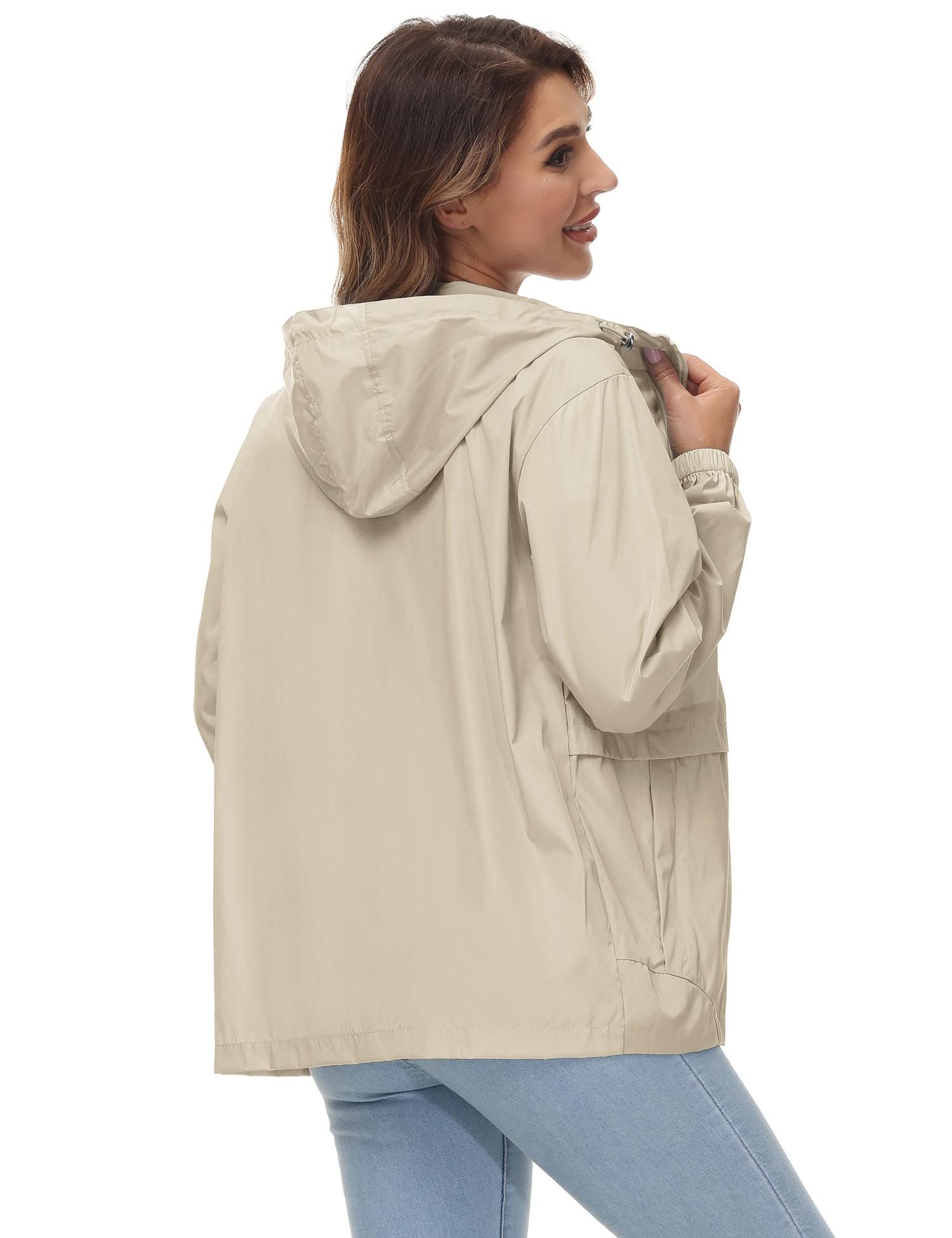 Chaqueta impermeable ligera para mujer, cortavientos con capucha plegable para actividades al aire libre — view 2