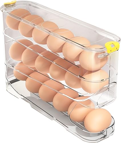 Miniatura 10 de Recipiente para huevos para refrigerador transparente apilable para almacenamiento y organización de cocina (marrón oscuro, 3 niveles)