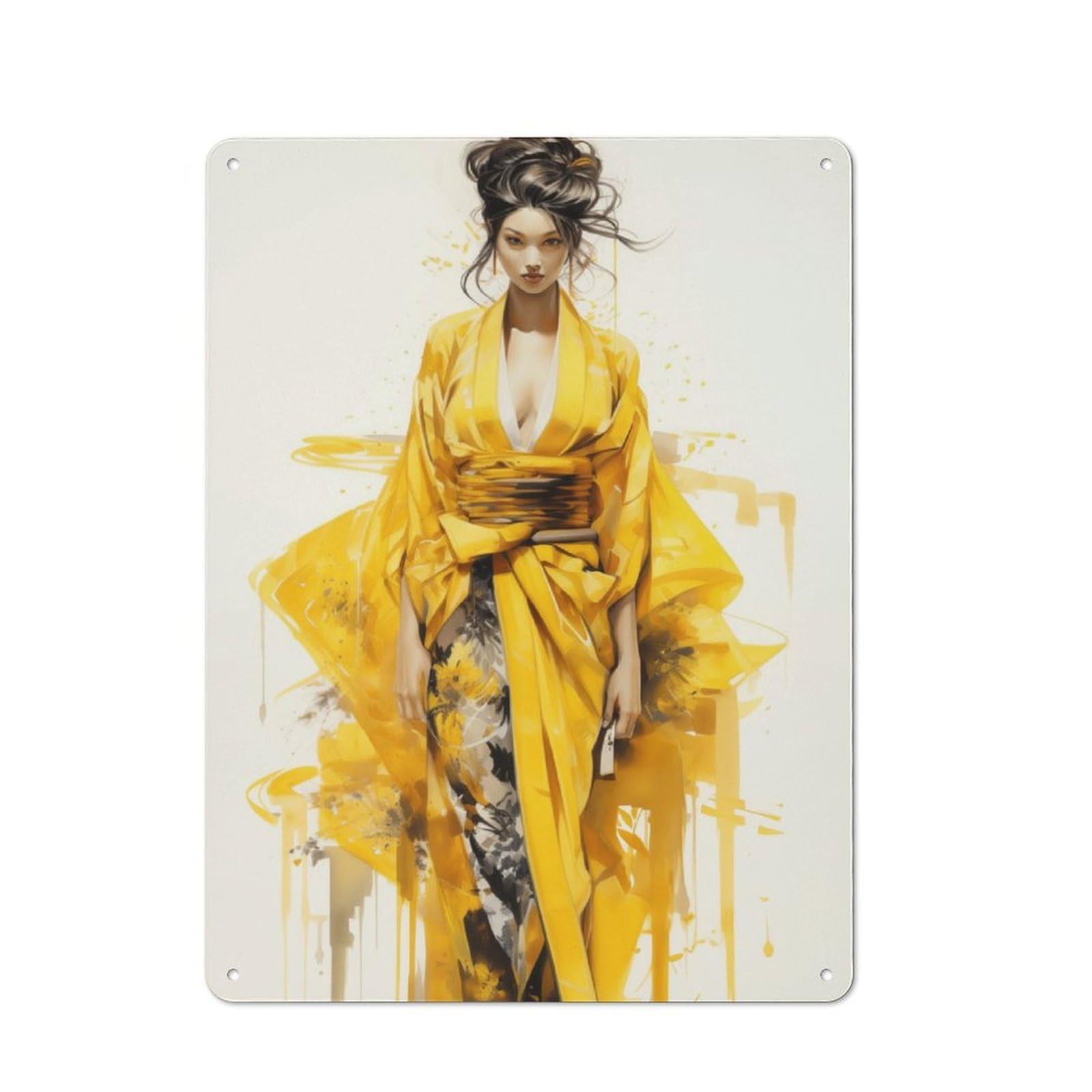 Junmoney Geisha In Yellow Metal Plaque 40X30cm With For Garage Wall, Retro Decor, For Garage Decor Collectors Refreshing A Room In Autumn