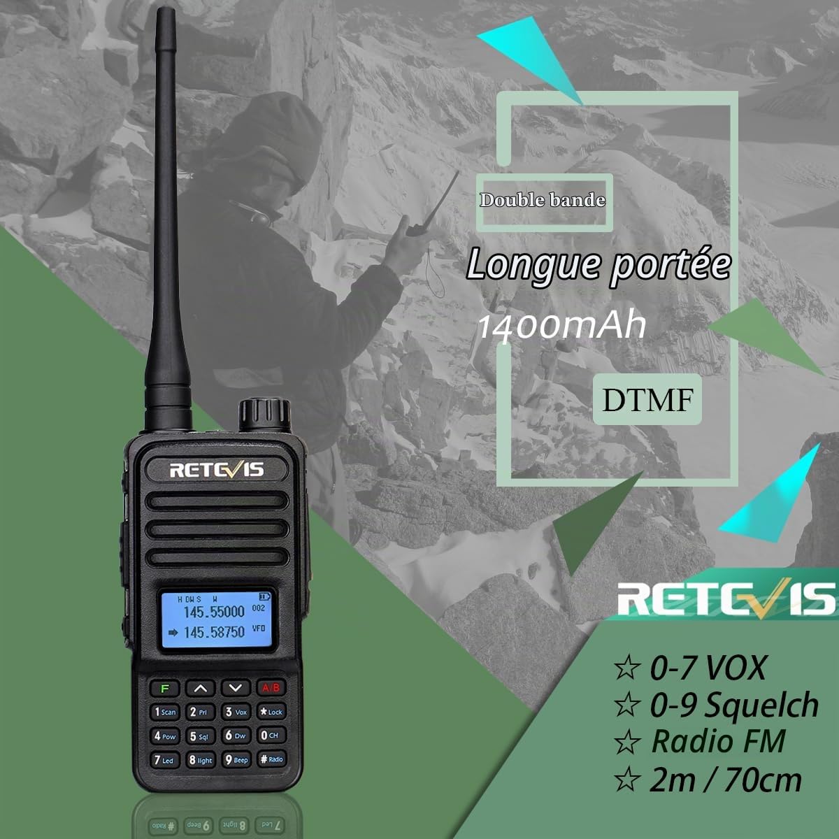 Retevis RT85 Talkie Walkie, Bi-Bande Talkie Walkie Longue Portée (2Pcs)