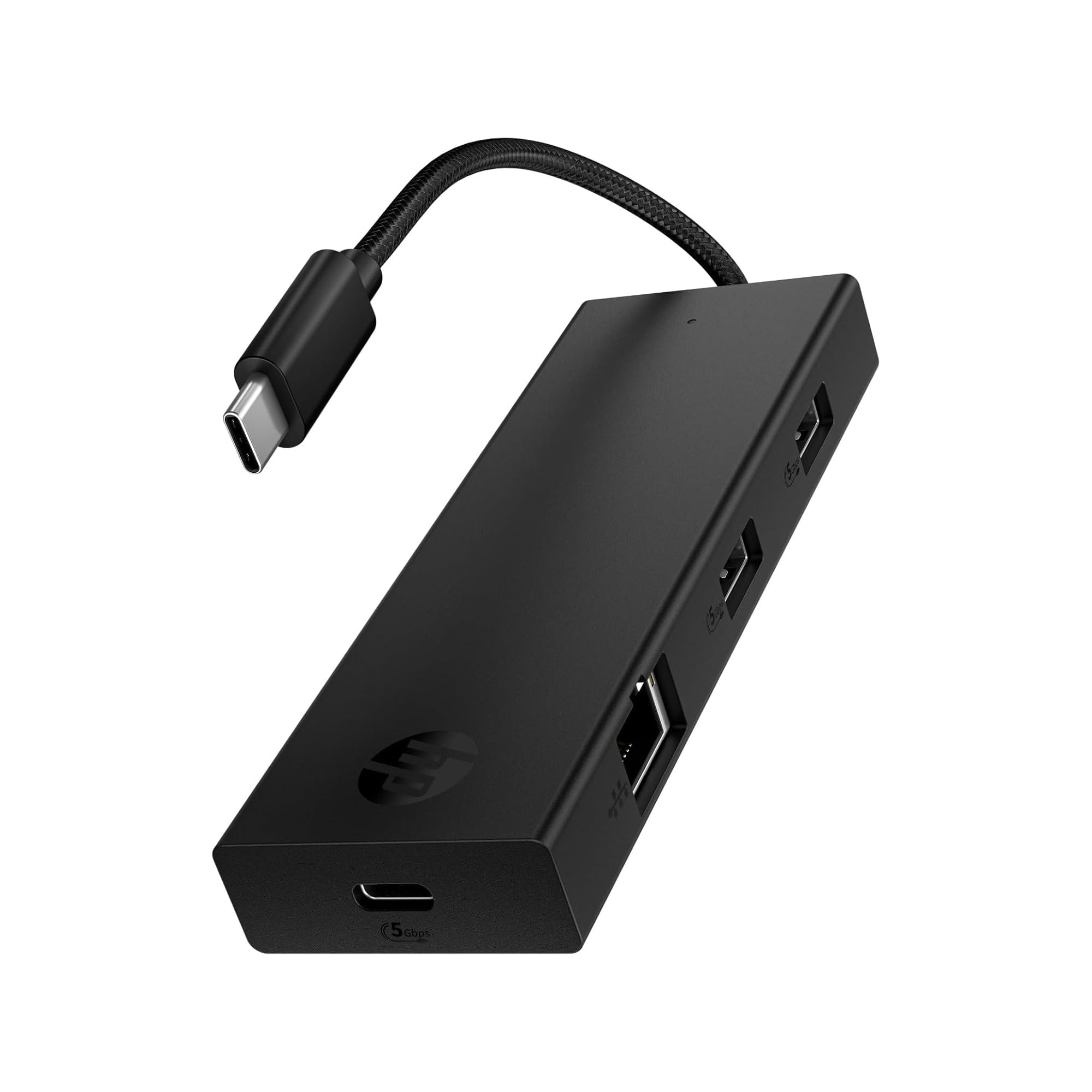 HP USB-C Portable Hub B8SV8AA - 4 Puertos (2X USB-A, 1x USB-C, RJ45 1GbE), Carga Rápida 7,5 W, Compatible Windows, MacOS, ChromeOS, iPadOS y Android, Ligero, Negro