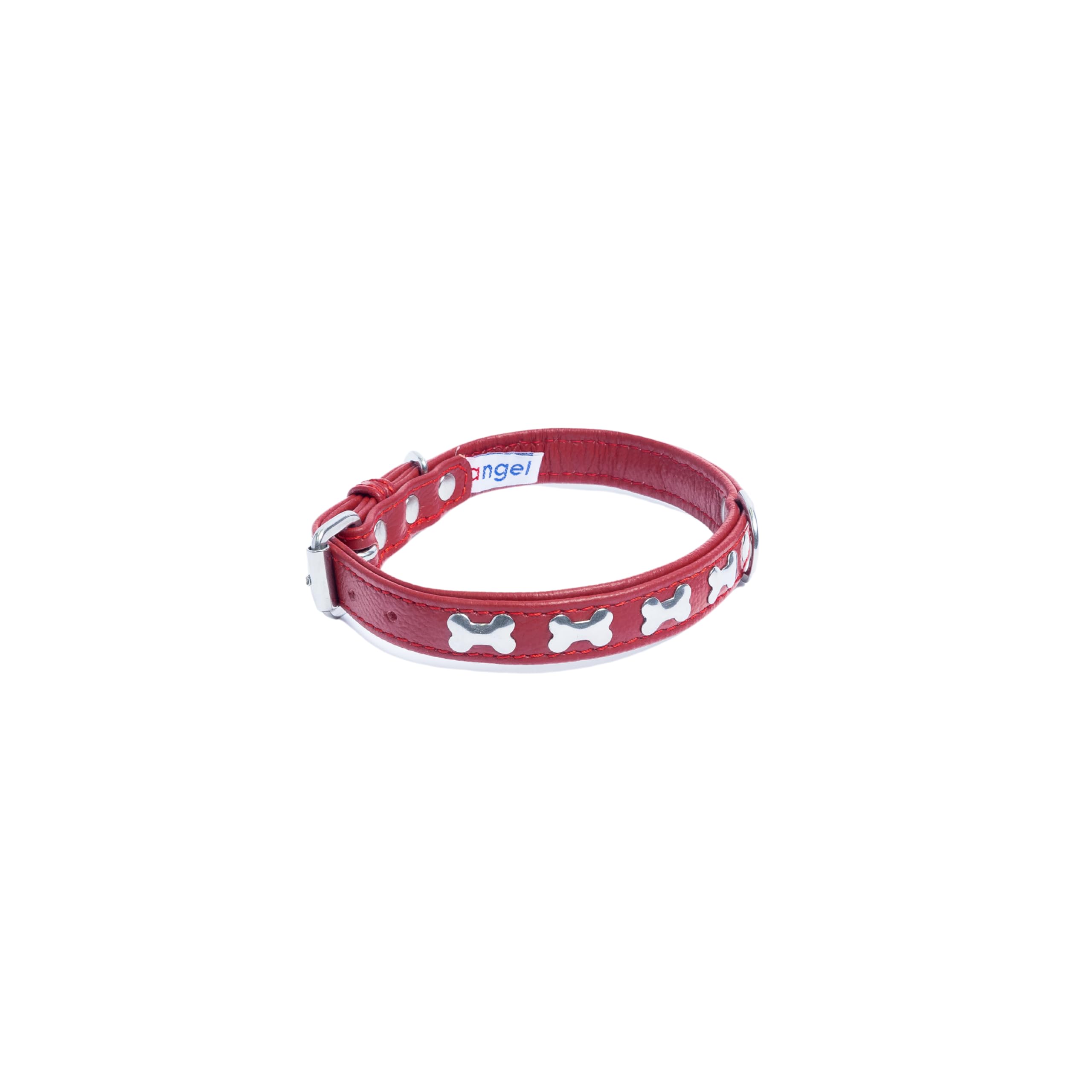 Angel Pet Supplies Inc. Huesos de Cuero Collar de Perro, Acolchado, Double-ply, con Mangos de configuración, 18" x 3/4 ", Rojo, 100% Piel auténtica (Rotterdam Huesos) Cuello tamaño: 12,5" – 16 "