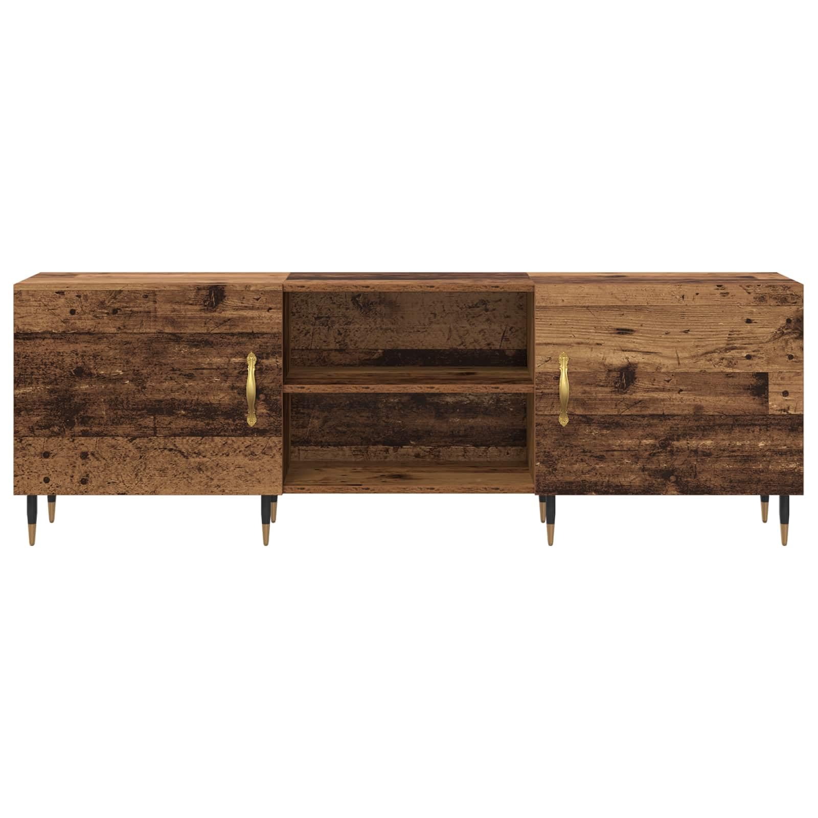 Mobile TV in legno ingegnerizzato con finitura in legno vecchio 150 x 30 x 50 cm con ante a cerniera e maniglie dorate, ideale come credenza moderna per soggiorno, camera o zona gaming