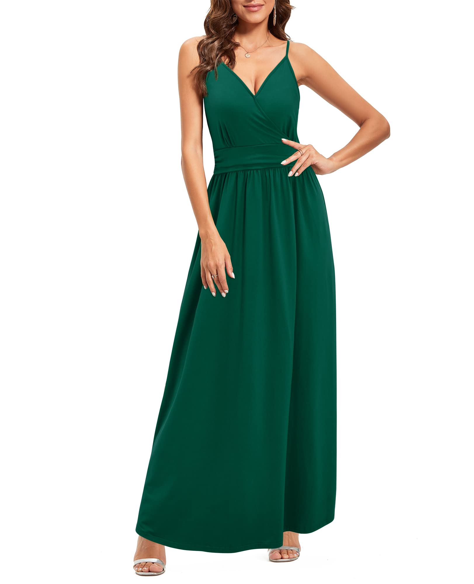 Newshows Vestido Largo Ligero de Verano para Mujer, para invitada de Boda, Playa, Vacaciones, Casual, Cuello en V, con Abertura, para Mujer