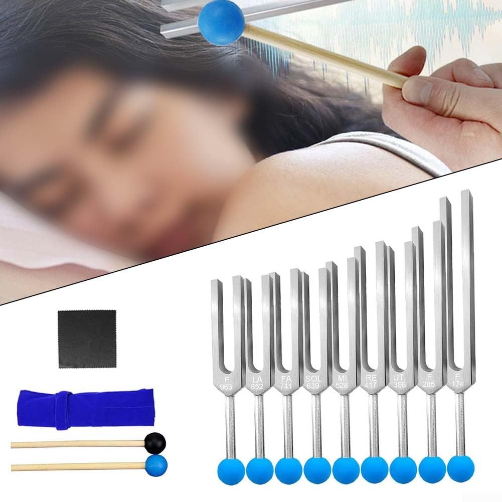 Stimmgabel-Set, 9-teilig, 174 Hz, 285 Hz, 396 Hz, 417 Hz, 528 Hz, 639 Hz, 741 Hz, 852 Hz, 963 Hz, für Heilung, Meditation, Chakra-Therapie