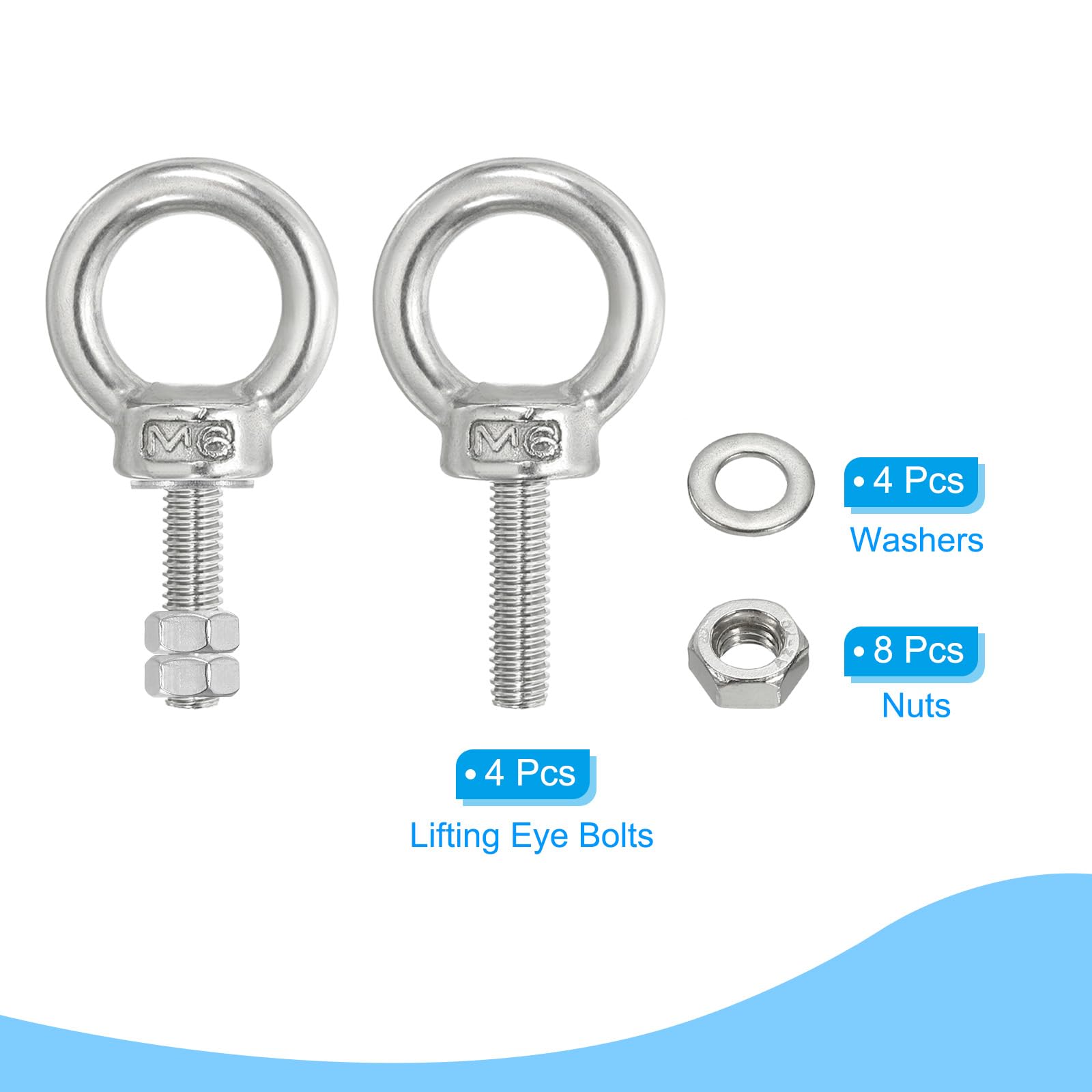 PATIKIL Bulloni Occhiello Golfari, 4pz M6x30 Vite Bullone Spallamento Sollevamento Acciaio Inossidabile 304 Vite Filettata Anello Spalla con Doppi Dadi Fissi per Sollevamento Sospeso