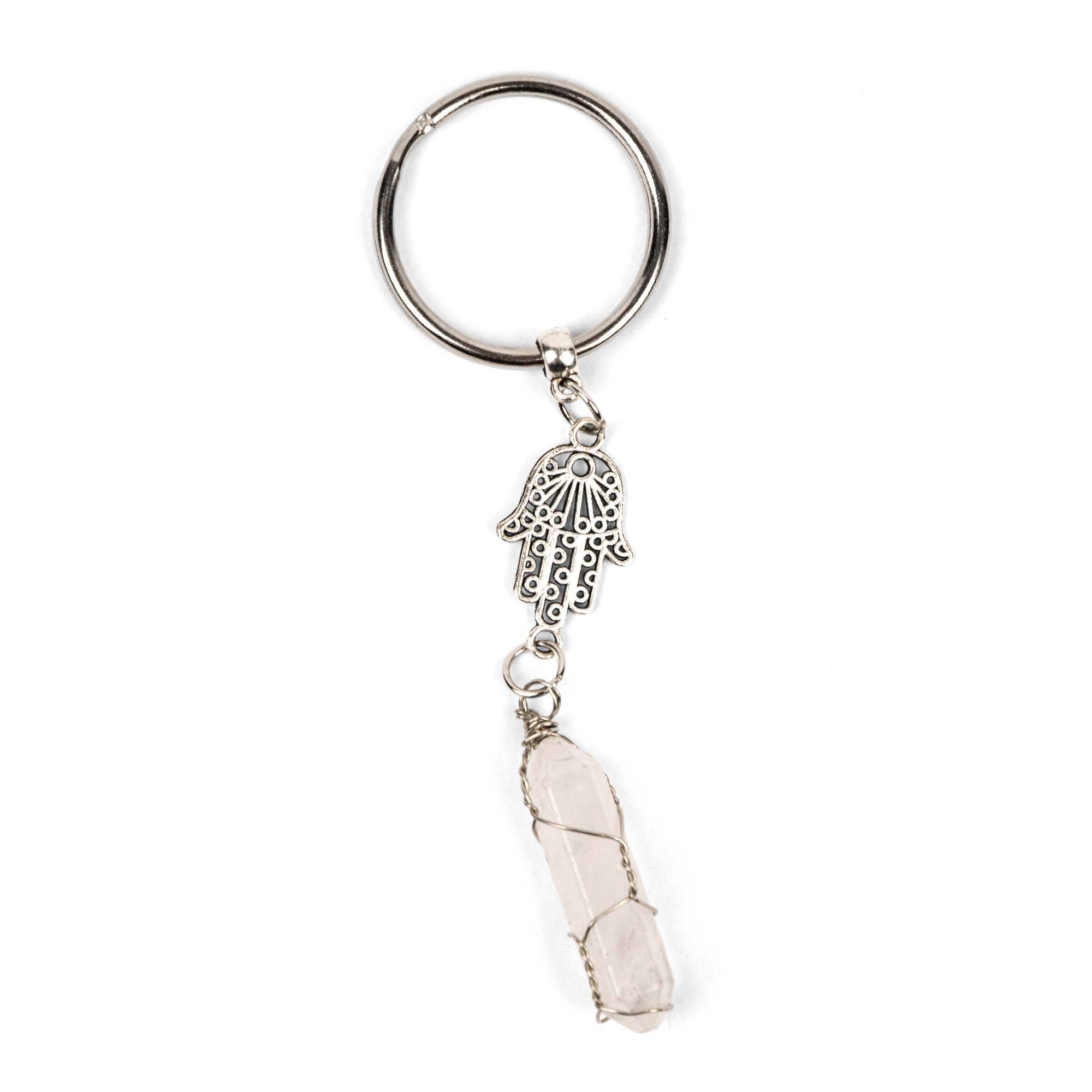 Myga Crystal And Zinc Keychain - Hamsa & Clear Quartz