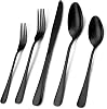 Wildone 40-Piece Black Silverware Set, Stainless Steel Flatware Cutlery Set Service for 8, Tableware Eating Utensils Include Knives/Forks/Spoons, Mirror Polished, Dishwasher Safe