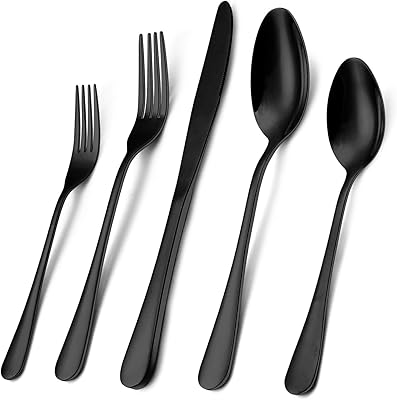 Wildone 40-Piece Black Silverware Set, Stainless Steel Flatware Cutlery Set Service for 8, Tableware Eating Utensils Include Knives /Forks /Spoons, Mirror Polished, Dishwasher Safe