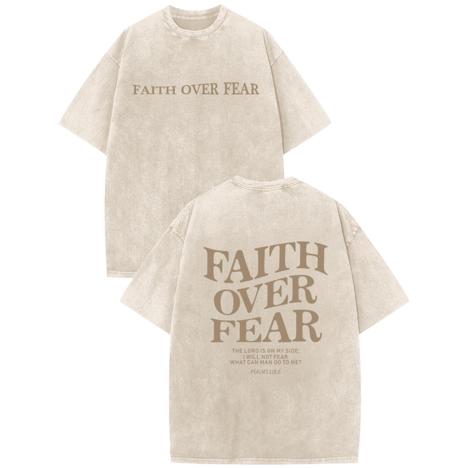 Weetiotio Christian Faith Over Fear Shirt for Men Jesus Religious Shirts Oversized Graphic Tees Acid Wash God T-Shirt