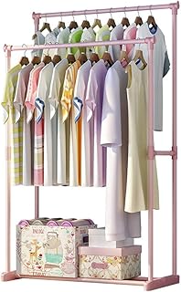 JFJL Portemanteau Portable | Porte-Vêtement Robuste Autoportant avec Porte-Vêtement Double Et Ensemble sans Outil | Parfait pour Votre Chambre, Bureau Ou Maison | Tiges De Suspension À 2 Côtés,Rose