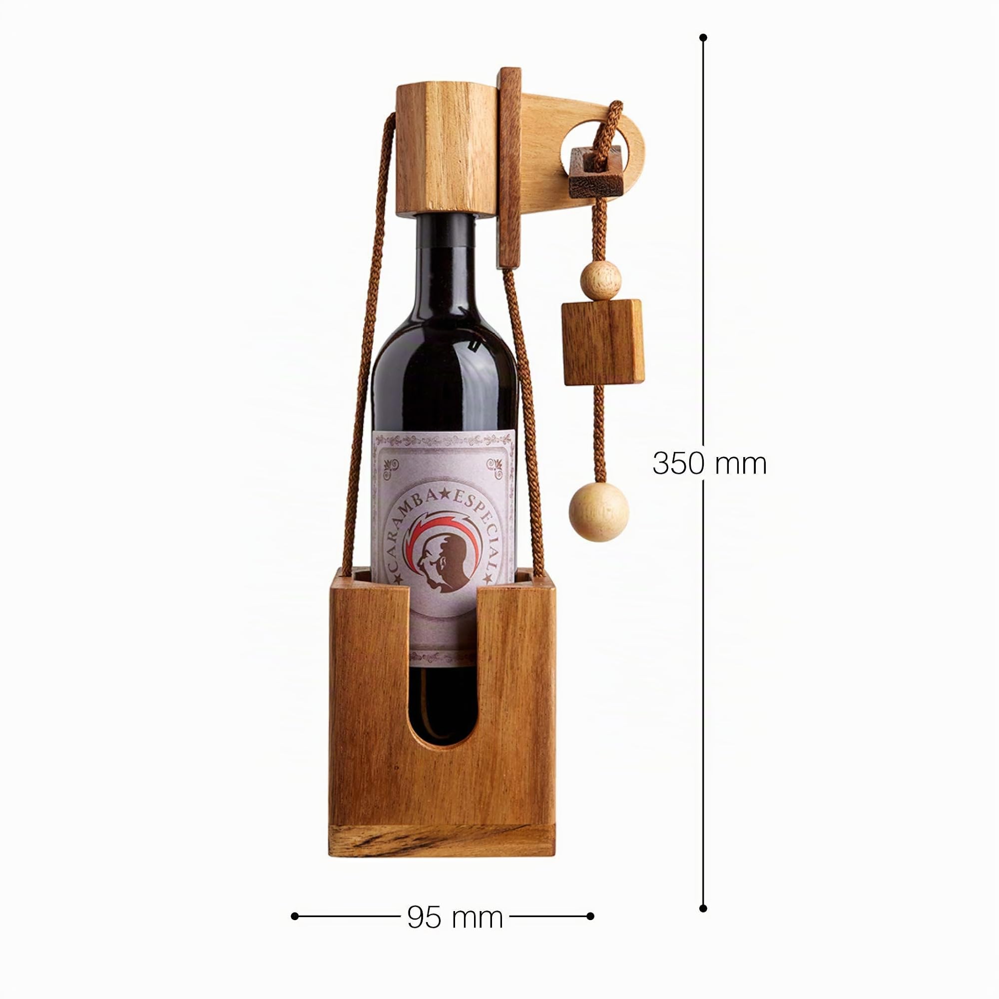 Casa Vivente Set avec Casse-tête Puzzle Bouteille en Bois Foncé et 2 Verres à Vin, Gravure Personnalisée, Cœurs, 2 Prénoms et 1 Date, Volume 500 ML