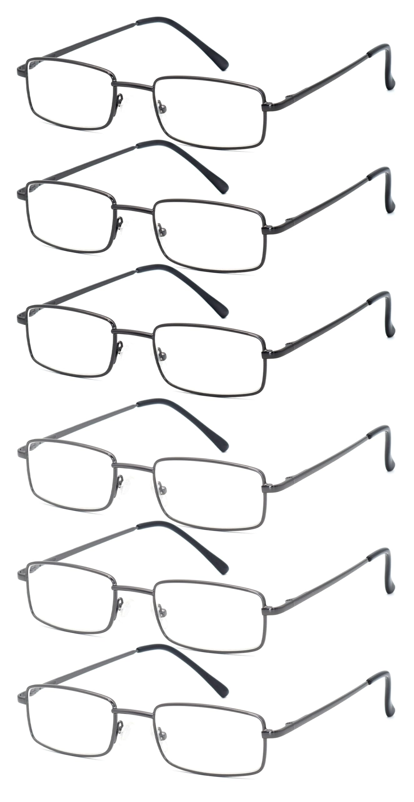 FoxMook 6-Pack Metal Reading Glasses for Men Women Spring Hinge Readers Clear Lens Non Yellow Coating