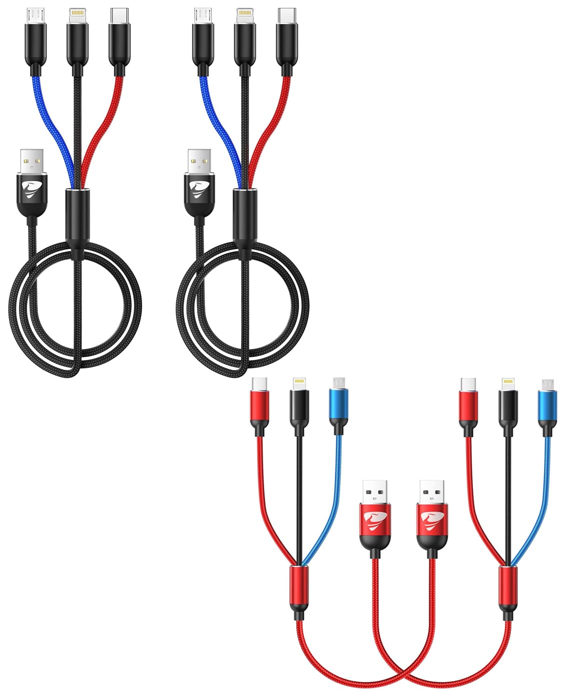 Aioneus 3 in 1 Multi Charging Cable 4PACK(1FT+1FT+4FT+4FT)