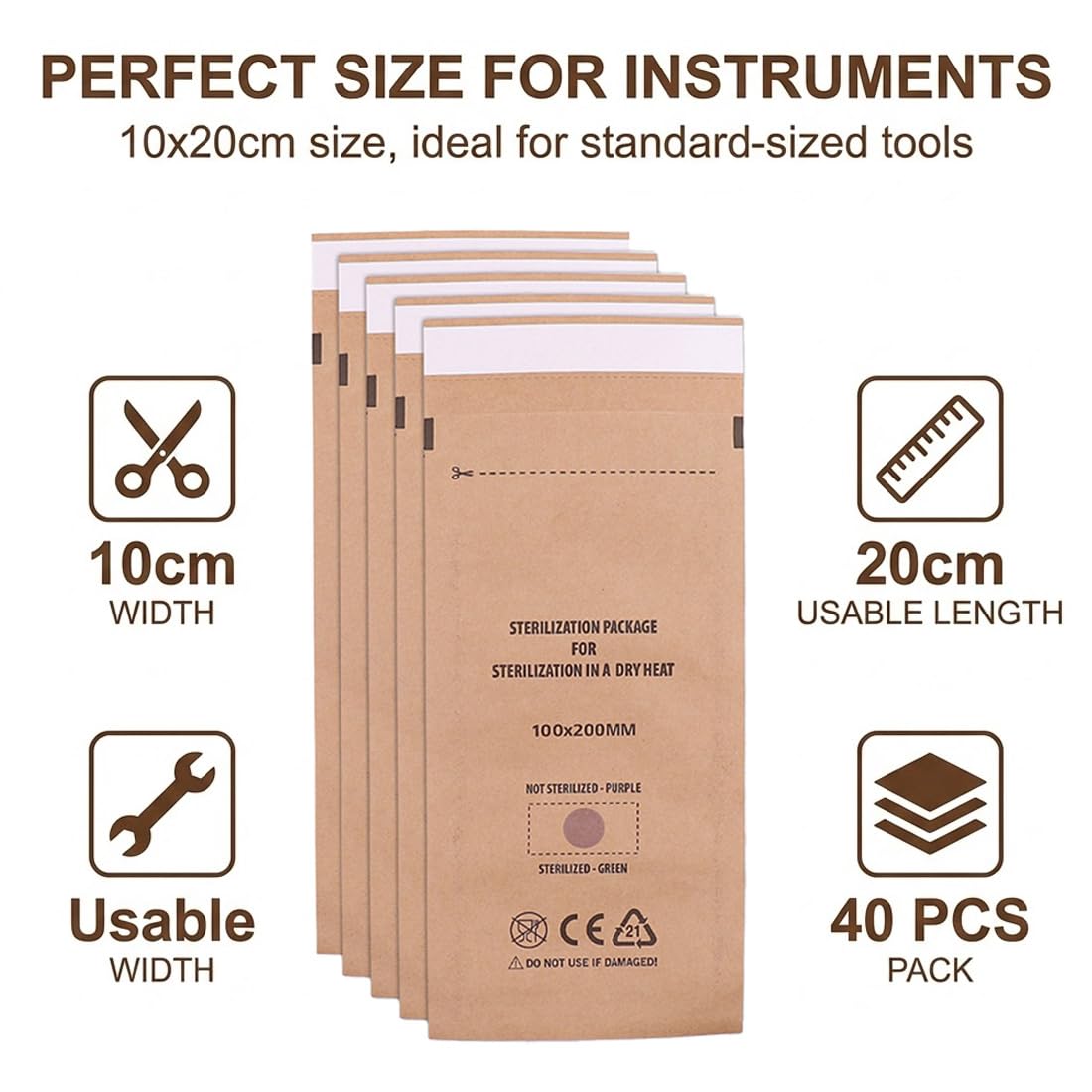 40 Pezzi Buste Sterilizzazione, Sacchetti Monouso per Sterilizzatore, Accessori per Sterilizzazione Strumenti Estetica e Unghie (100 x 200 mm)