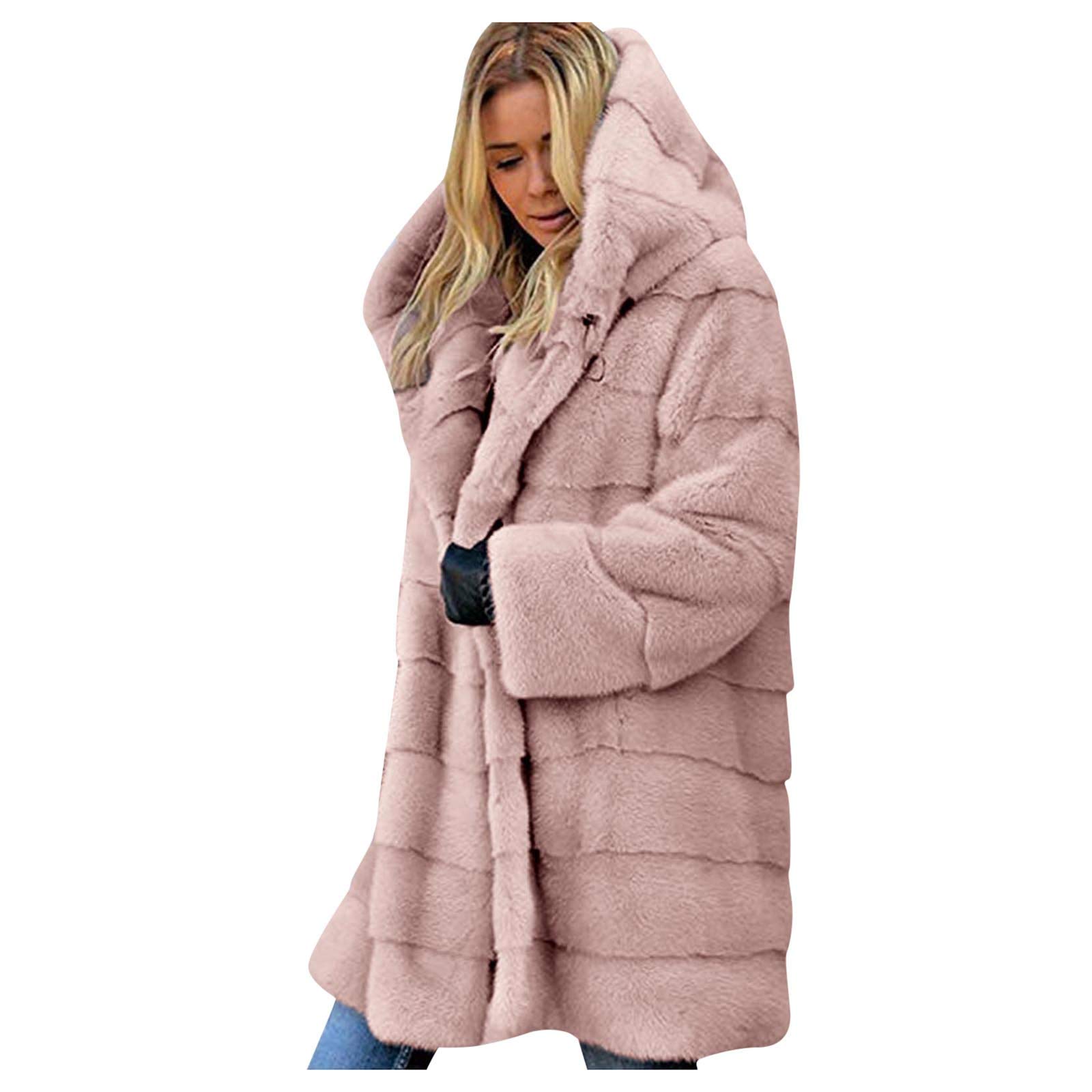 Generisch Chaqueta de forro polar para mujer, sudadera con mangas, ropa de exterior, chaqueta de cuerpo cómodo, abrigo largo de piel sintética para mujer