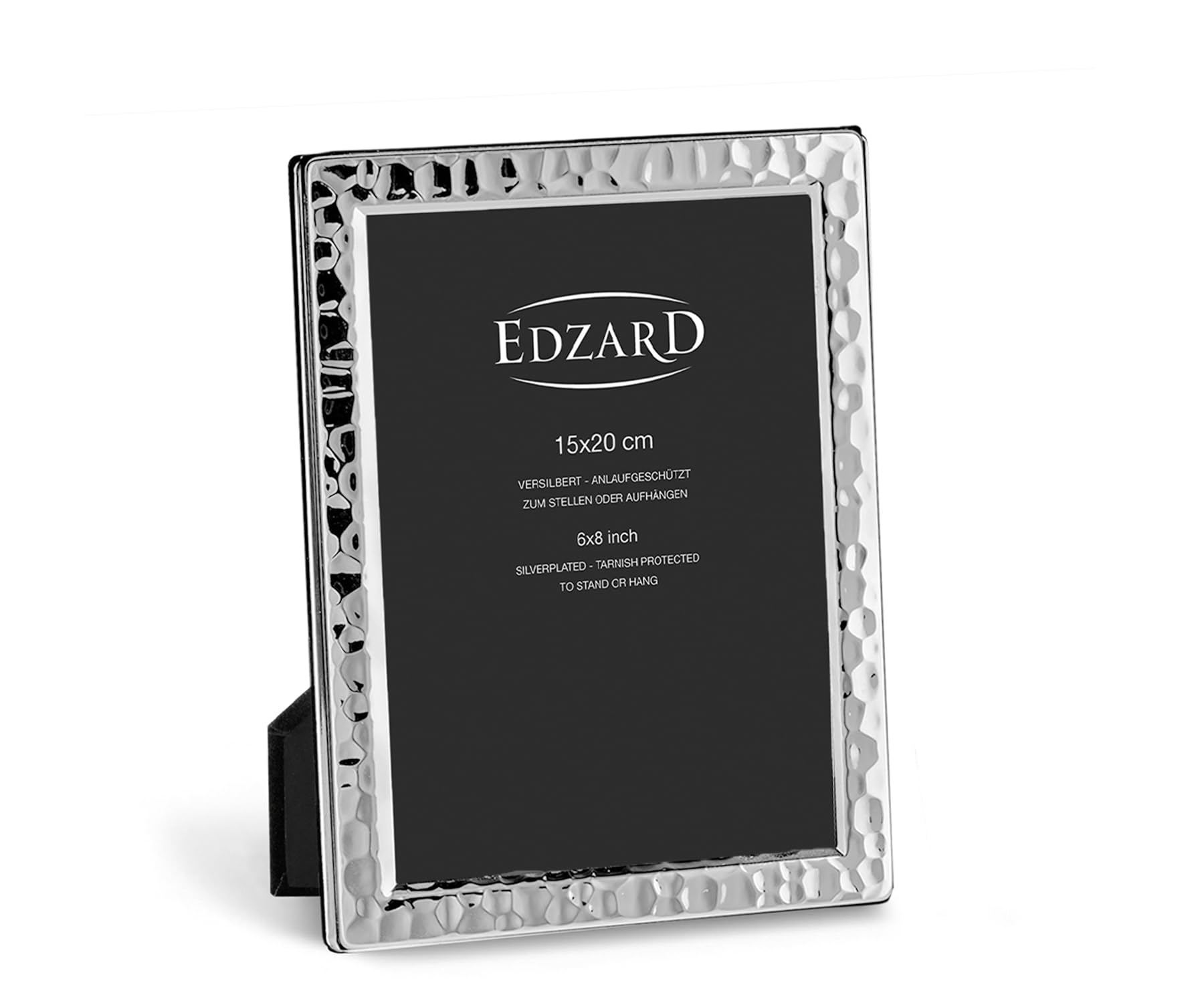 EDZARD Cornice portafoto Pavia (15 x 20 cm), placcata in argento, con 2 ganci, effetto martellato, cornice in argento in formato verticale e orizzontale