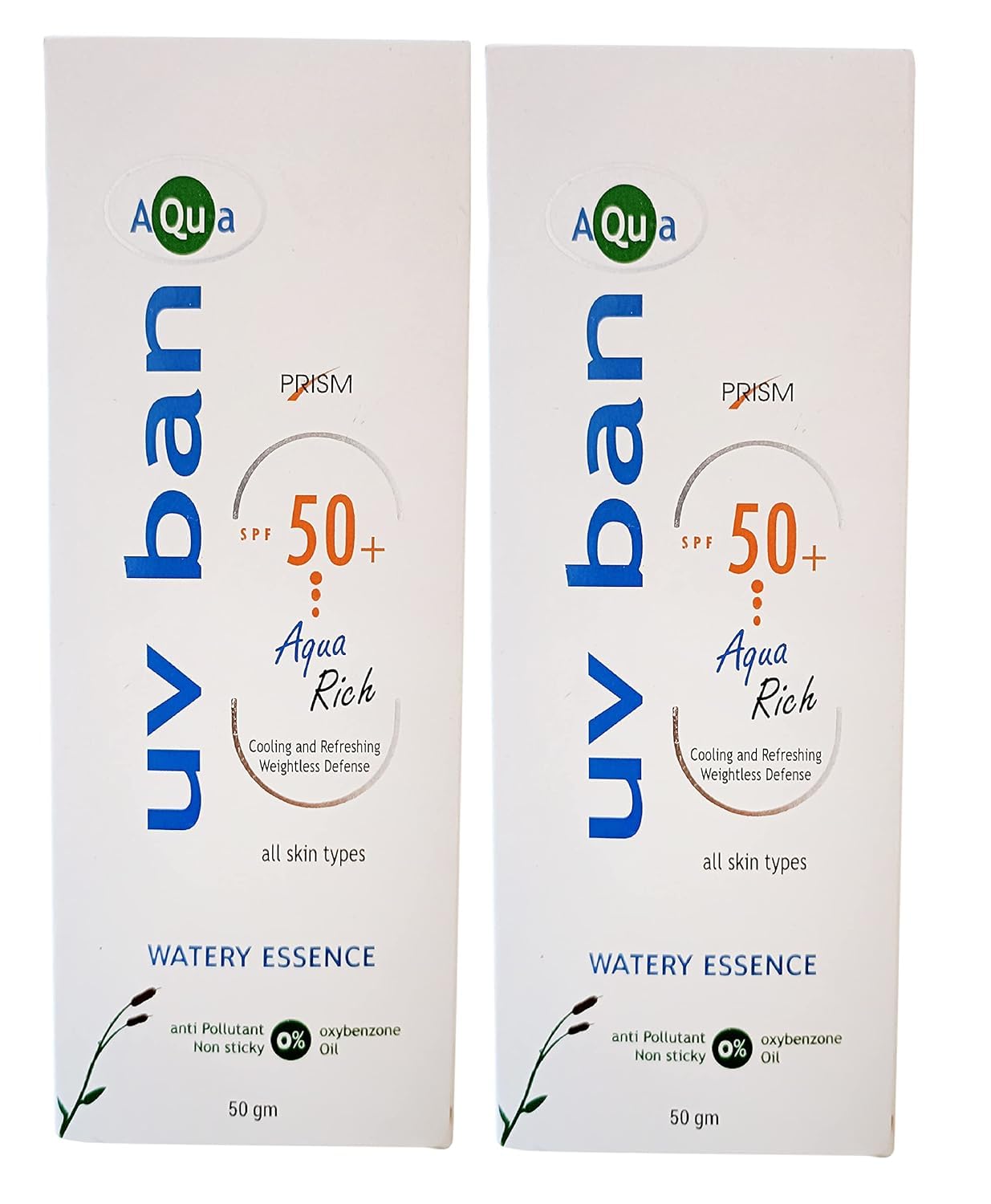 New Uv Ban Aqua Rich SPF 50 Sunscreen Gel (Pack of 2 * 50gm)