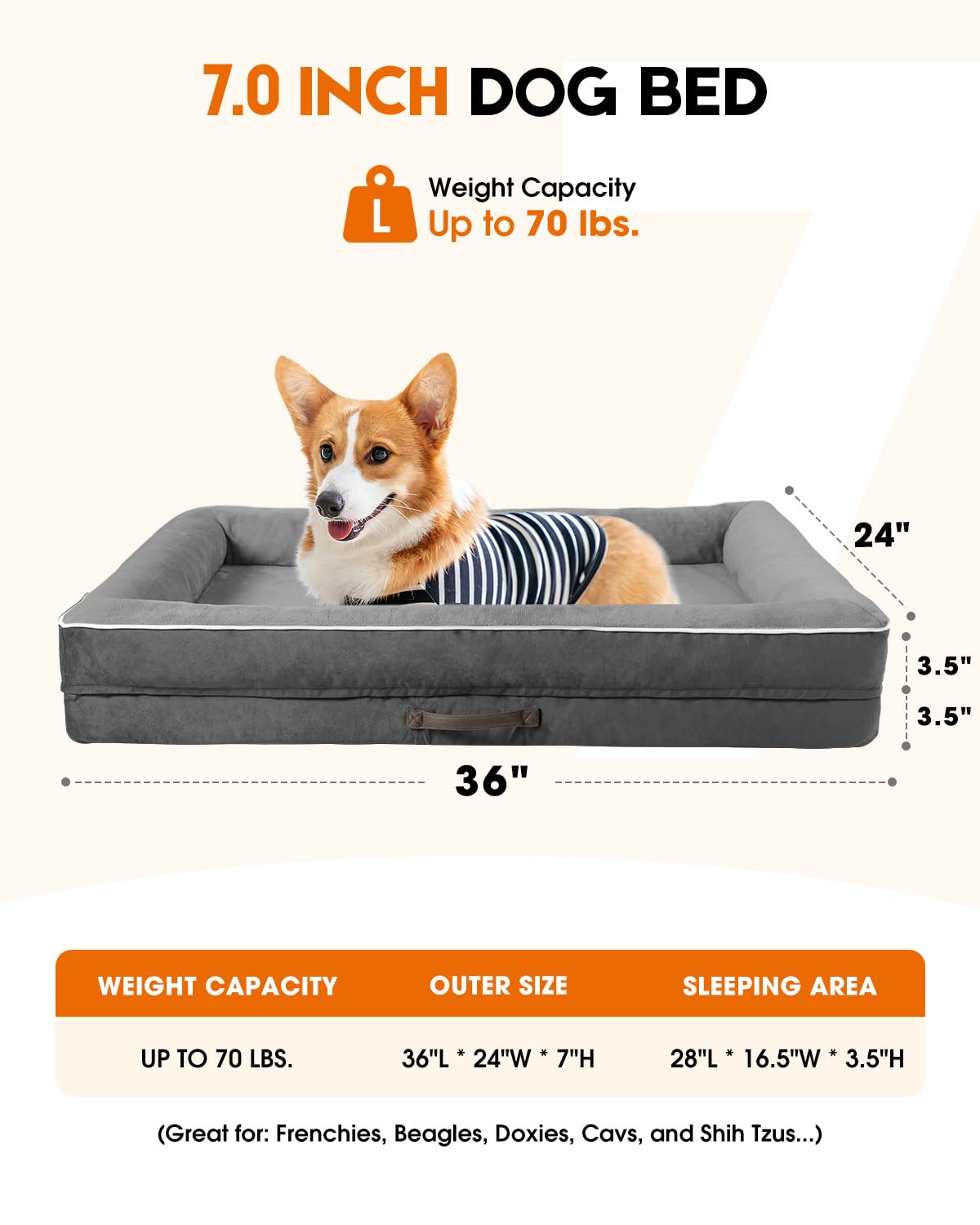 Upvilla Cama ortopédica para Perros, sofá Cama Impermeable para Perros (Gris, Grande)