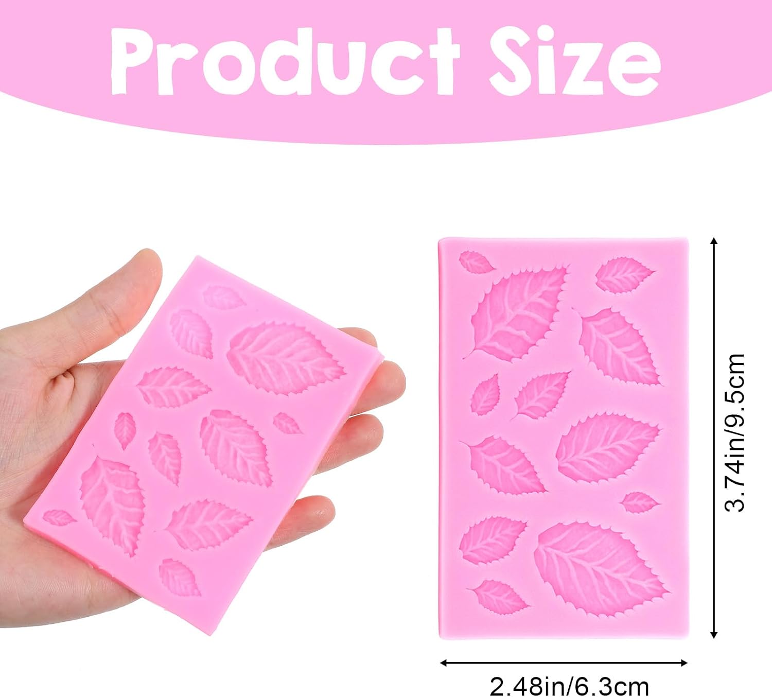 Bremorou 3 Pcs Leaf Silicone Mold Pink Silicone Leaf Mold 3d Leaves Mold For Cake Decoration, Fondant, Chocolate, Butter Polymer Clay, Soap, Sugar Chocolate Cupcake Topper Crafting Projects