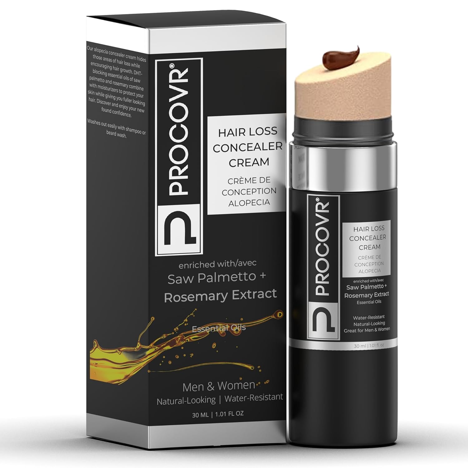 Hair Loss Concealer with Saw Palmetto, Rosemary Extract Instantly Conceals Hair Loss & Receding Hairline, Thinning Hair - Waterproof - Root Concealer & Gray Hair Coverage More Natural than Hair Fibers