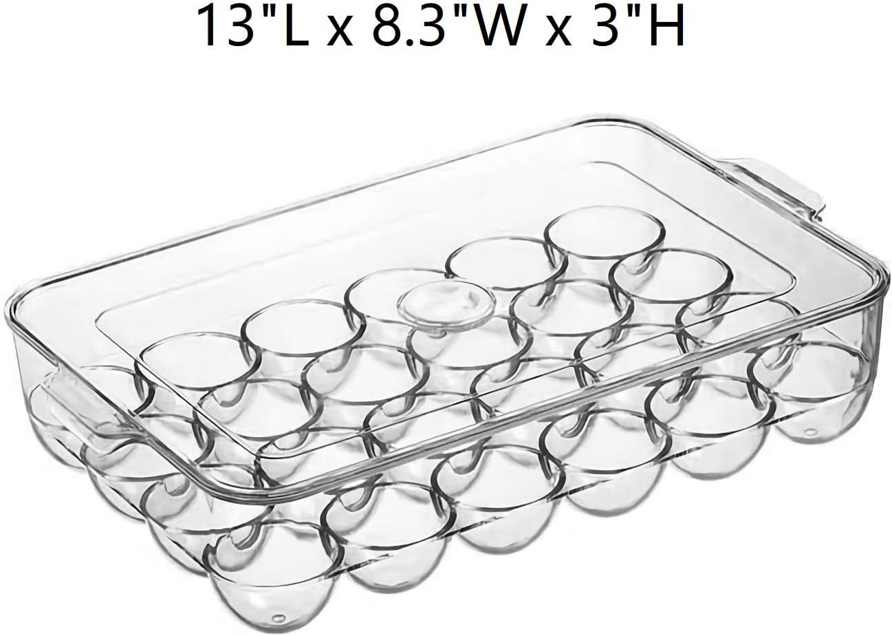 YiKitHom 24 Egg Holder for Refrigerator, Stackable Egg Storage Container for Fridge, Plastic Egg Organizer Bins with Lid & Handles, Clear Egg Tray