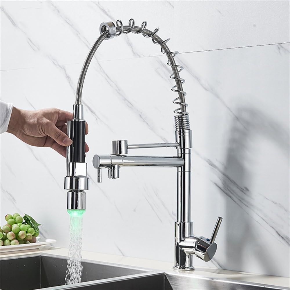 MXXQRHF Changing Kitchen Faucet Mixer Tap Spring Polished Chrome Kitchen Crane Tap Deck Mounted Pull Down Faucet,Chrome Faucet A