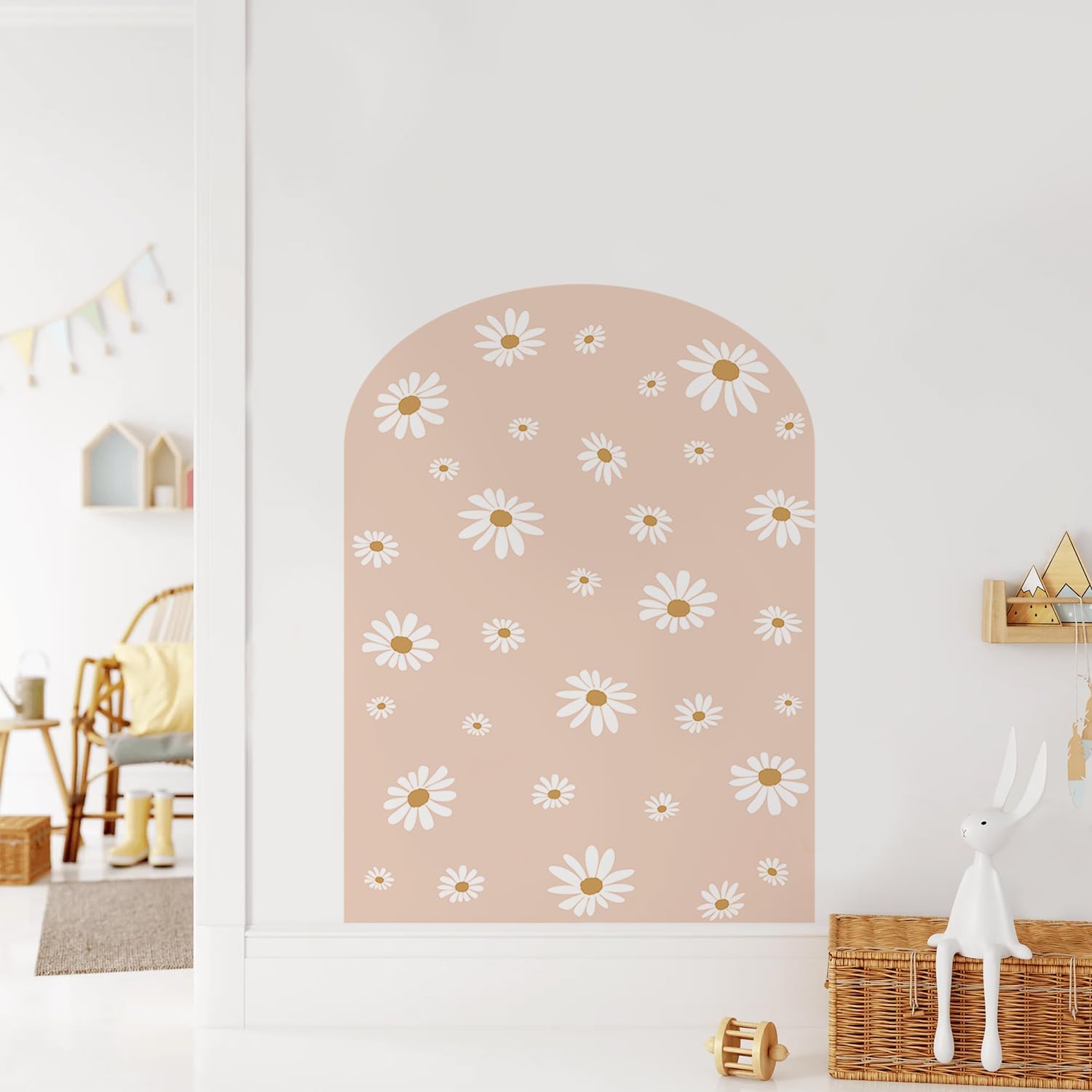 QUCHENG Daisy Wall Decals Boho Large Wallpaper Girls Bedroom Floral Stickers Removable Decor Nursery Kids Room Vinyl Murals DIY Cute Decorations