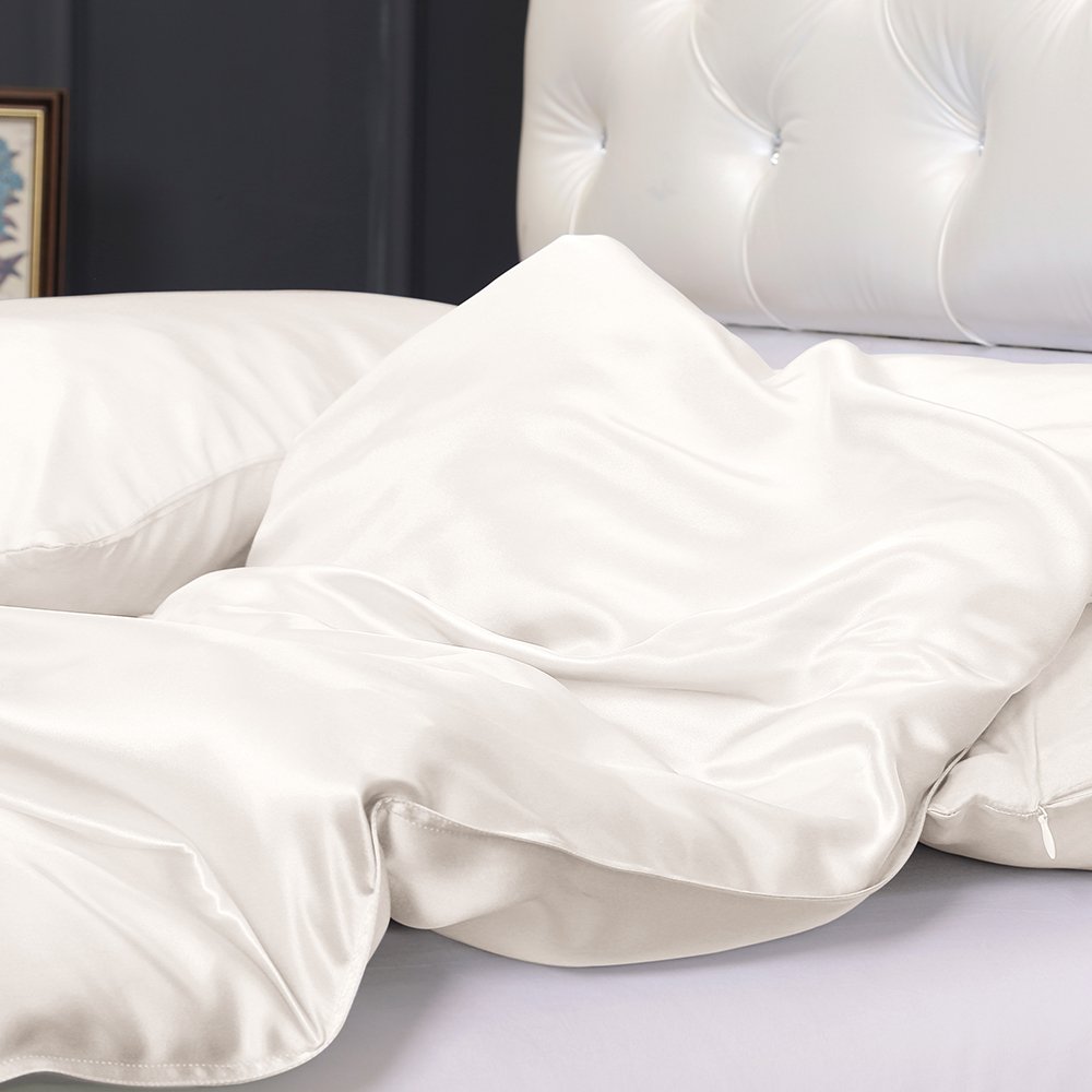 LilySilk 100% Maulbeere Seide Bettwäsche-Set 2 teilig Bettbezug 135x200cm Kissenbezug 80x80cm Unifarben 19 Momme Hypoallergen Super weich und atmungsaktiv-Elfenbein