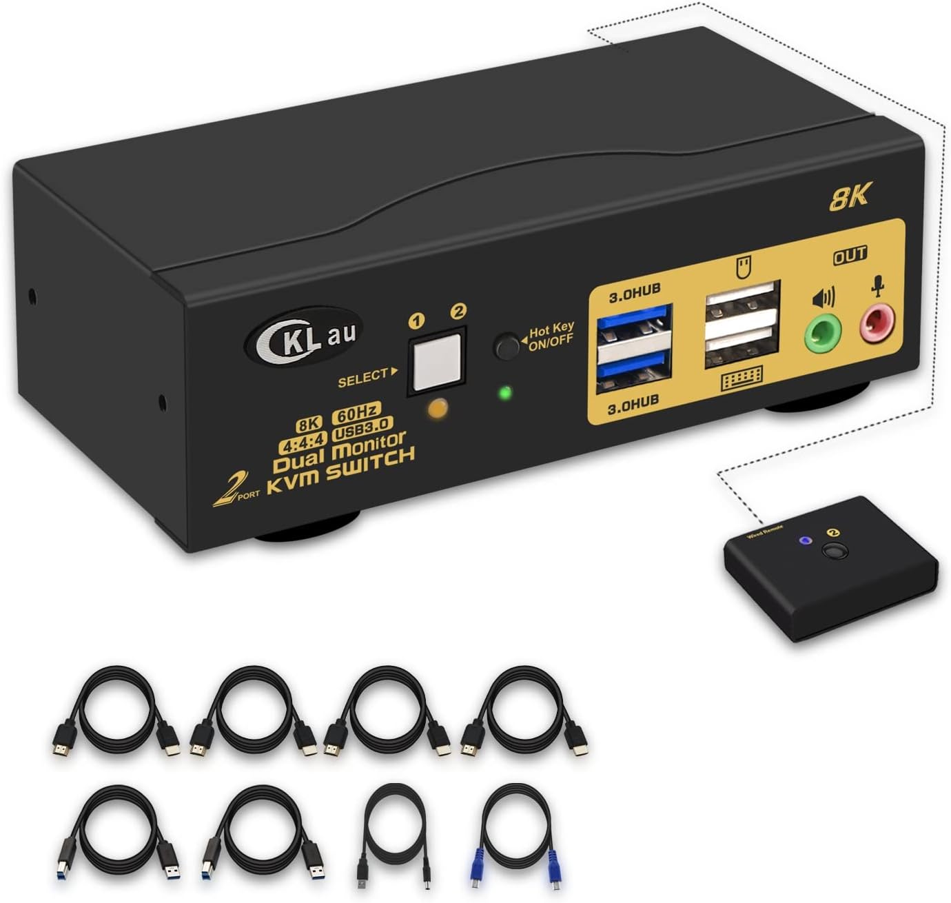 CKLau 4 Port 450MHz USB Auto VGA KVM Switch with Audio and Cables, Monitor Switch for Multiple Computers Support Windows, Linux, Mac, Debian, Ubuntu, Fedora, Raspbian, Ubuntu