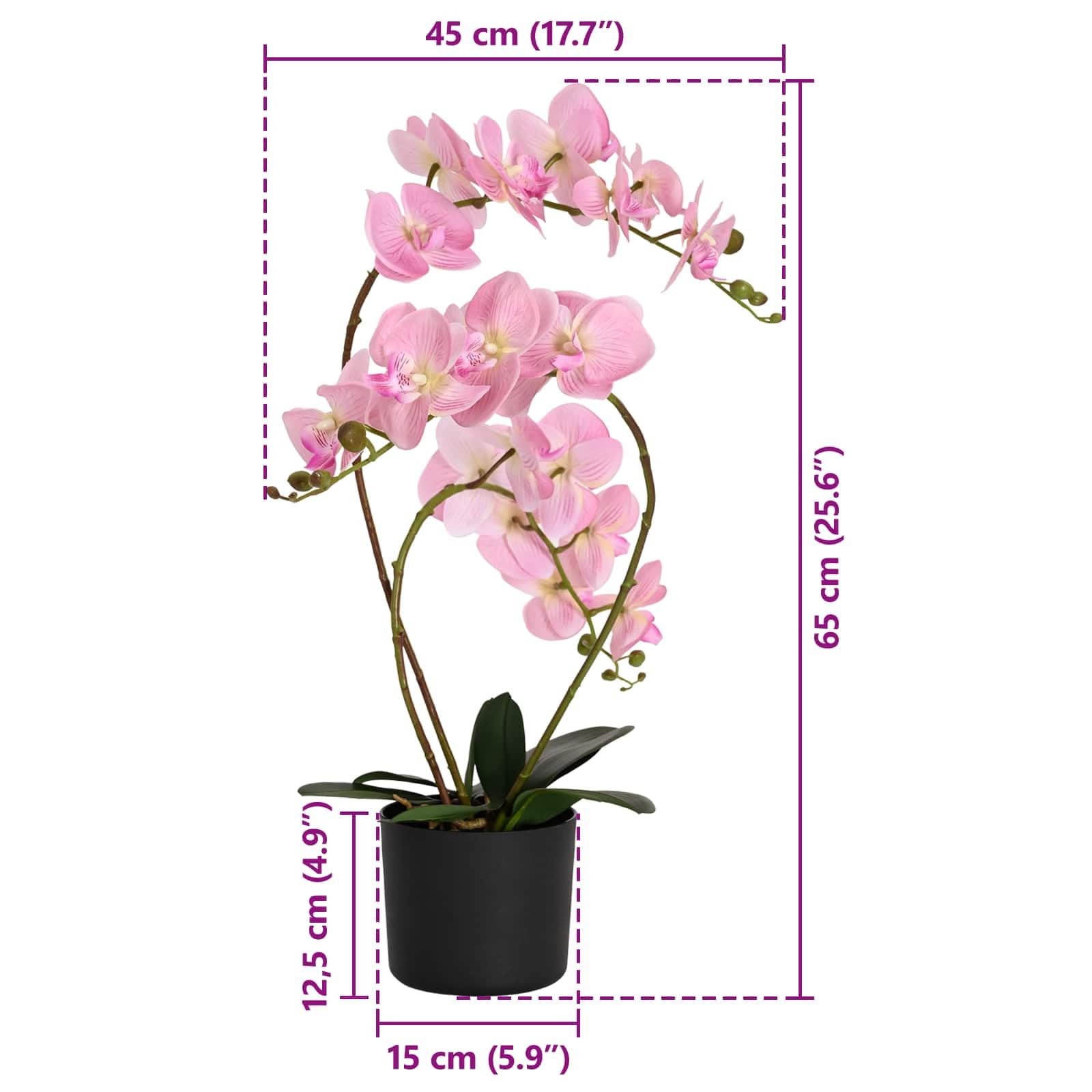 Künstliche Orchideenpflanze mit Topf Rosa, Kunstpflanze aus Stoff PE und PEVA, 45 x 15 x 65 cm, pflegeleicht für Wohnzimmer, Büro, Fensterbank, Innenbereich, dekorative Blume