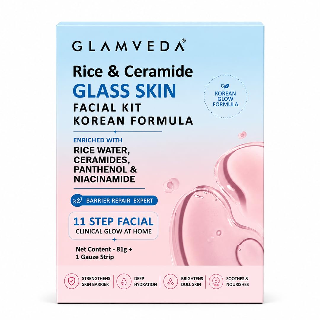 Glamveda Korean Rice & Ceramide 11-Step Brightening Facial Kit | Professional Glow Facial with Niacinamide, Panthenol & Chia Seed Face Masks | Brightening, Hydrating & Skin Barrier Repair | Salon Facial at Home-image-9