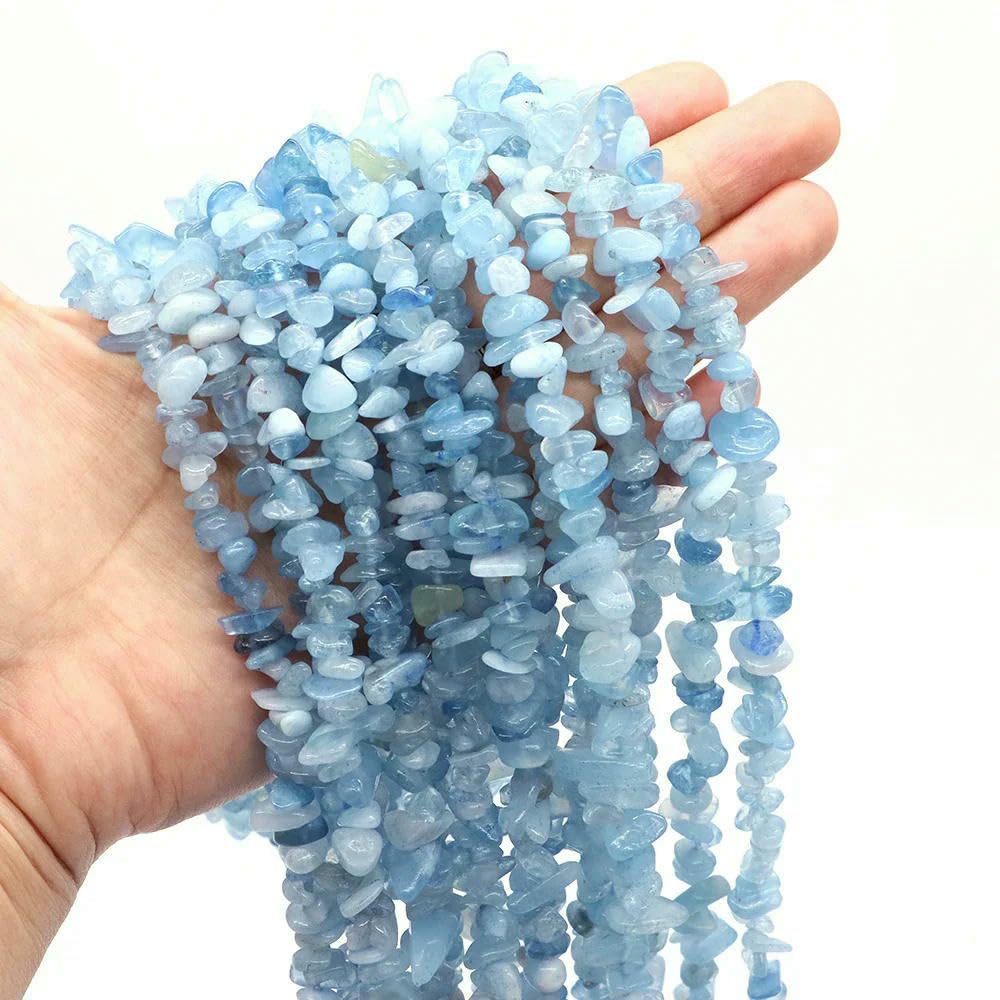 Natürliche Aquamarin-Quarz-Kristallsteinperlen, freigeformte Splitter, Kiesel für Party-DIY-Bastelarbeiten, Halsketten, Armbänder, Schmuckherstellung - Alxa-Achat - 20 Stück (ca. 16 Zoll)